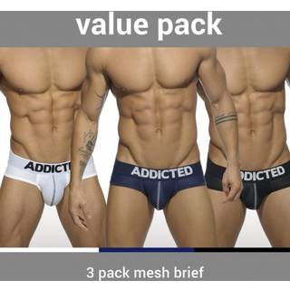 Addicted 3-Pack Push Up Mesh Briefs - White - Navy Blue - Black