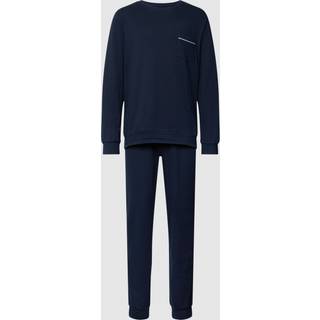 Schiesser Herren Pyjama blau Jersey-Baumwolle unifarben