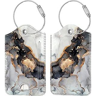 2 PCS Bagagem?rker Fintie Privacy Cover ID Label med rustfri st?lsl?jfe og adressekort til rejsetaske kuffert (overskyet marmor)