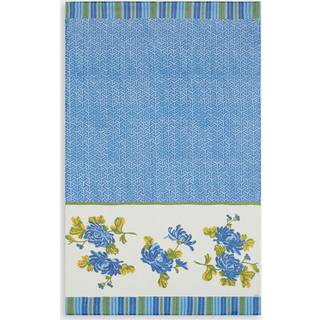 Lisa Corti Bath Linens - 'Vienna' beach towel, blue and cream in blue Cotton Muslin