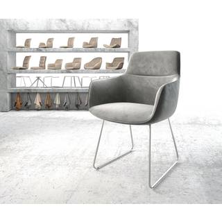 Esszimmerstuhl Pejo-Flex Samt Grau Kufengestell Edelstahl Taschenfederkern - Grau, Silber