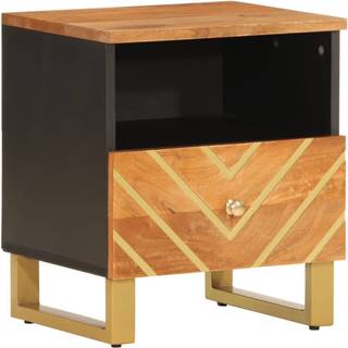 sengebord massivt mangotræ brun og sort