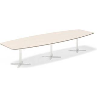 Konferencebord DNA, Birk 3800x1200 mm bådformet, Hvid understel
