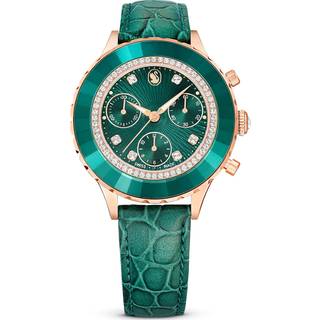 Octea Chrono Uhr, Schweizer Produktion, Lederarmband, Grün, Roségoldfarbenes Finish