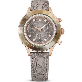 Octea Chrono Uhr, Schweizer Produktion, Lederarmband, Grau, Roségoldfarbenes Finish
