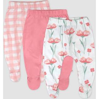 Honestbaby Baby 3-Pack Organic Cotton Footed Harem Pants Strawberry Pink Floral nyfødt