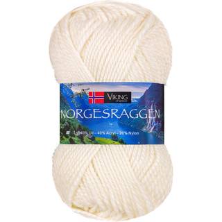 Viking Norgesraggen 800 Hvid Indhold: 40% Uld, 40% Akryl, 20% Nylon Vægt/længde: 50 g = ca. 100 meter Anbefalede pinde: 3.5 mm Strikkefasthed: 10 cm = 22-23 m Vask: 30°C uden skyllemiddel / Tåler ikke tørretumbling / Tørres fladt.