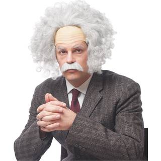 Graue Einstein Perücke mit Schnurrbart
