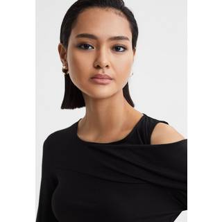 Reiss Reiss Black Adeline Draped Shoulder Top