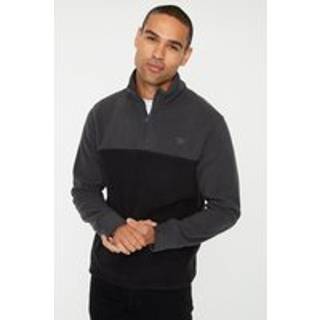 Threadbare Threadbare Black/ Slate Two Tone Quarter Zip Fleece Jumper