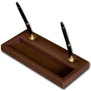 Dacasso chokolade brunt l?der dobbelt guld accenter pen stativ