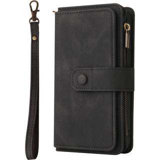 iPhone SE (2022 / 2020) / 8 / 7 Læder Flip Cover m. Strop, Pung & 15 Kortholdere - Sort