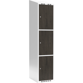 Garderobeskab 1x300 mm Skråt tag 3-delt søjle Laminat dør Nocturne wood Cylinderlås