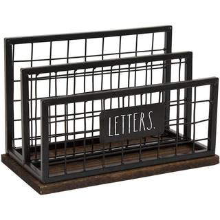 Rae Dunn Desktop Letter Holder - 2 Rum Mail og Stationary Table Top Organizer - Chic og stilfuld galvaniseret st?l og massivt tr? -? Brev? Udskri