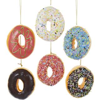 Kurt Adler 4 tommer s?t med 6 forskellige donutplastiske ornamenter r?d hvid lilla