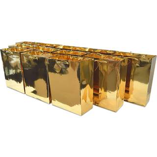 Guld gaveposer - 12 Pack Medium Metallic Gold Designer Paper indk?bsposer med h?ndtag Gaveindpakning Euro totes til f?dselsdage Fest favoriserer