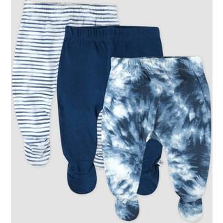 Honestbaby Unisex Baby 3-Pack Footed Roily Fit Pull på bunden 100% Organisk bomuld til spædbørns drenge piger bukser Tie farvestof Blues 6-9 måne