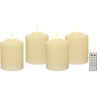 LED Kerze Stumpenkerze Echtwachs Premium 4 Stück Flackernd Creme Fernbedienung