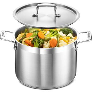 Stockpot - 8 Quart - Børstet rustfrit stål - Tung induktionspotte med låg og naglet håndtag - til suppebestandskannelse og til catering til store