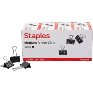 Staples 395200 Medium Binder Clips Bulk PK BLK 1 1/4-tommer st?rrelse med 5/8-tommer kapacitet 144/PK