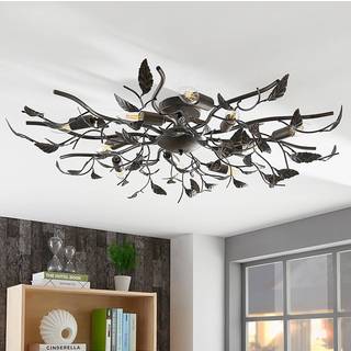 Lindby loftlampe Yos, 10 lyskilder, 95 cm, sort-kobber, E14