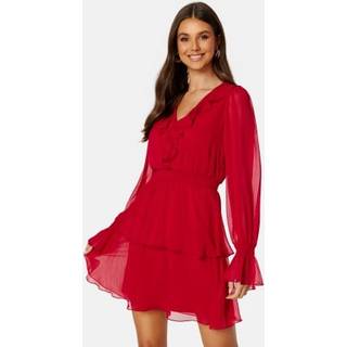 BUBBLEROOM V-neck Frill L/S Chiffon Dress Red 42