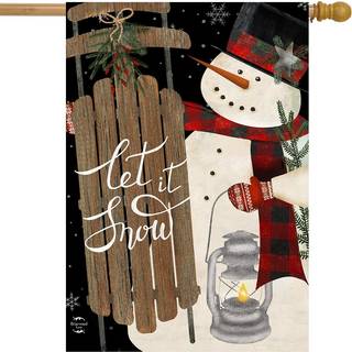 Briarwood Lane Snowman og slæde vinterhus flag primitivt lad det sne 28 """" x 40 """"