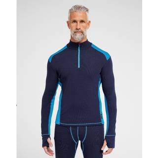 Langærmet t-shirt "half zip" | 100% merino uld | Navy/blå