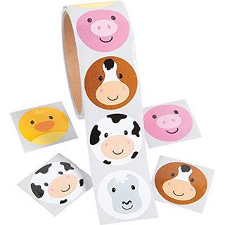 Face Farm Animal Stickers 1 Roll med 100 klisterm?rker - Party Favours and Classroom Handouts