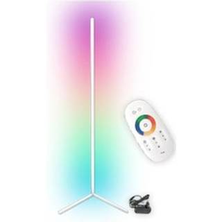 20 Watt hjørnelampe med RGB lys - Hvid, 140cm høj, styres med medfølgende fjernbetjening