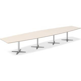 Konferencebord DNA, Birk 5000x1200 mm bådformet, Alugrå understel