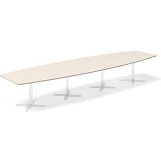 Konferencebord DNA, Birk 4400x1200 mm bådformet, Hvid understel
