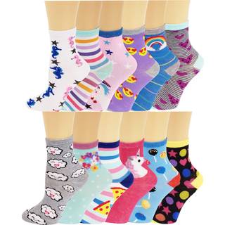Forskellige touch 12 par pakker børn piger farverig kreativ sjov nyheds design besætningssokker (6-8 assorteret)