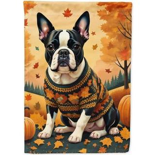 Caroline's Treasures DAC1024CHF Boston Terrier Fall House Flag Stor veranda ærme pol dekorativt uden for gårdspladser Artwork Wall Hanging Polyes