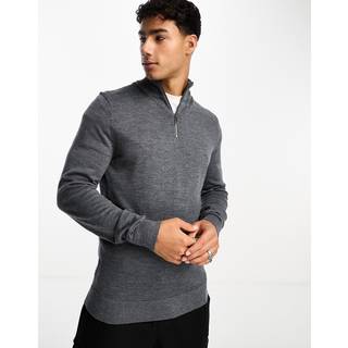 Merino Zip Neck Jumper - Grey - L