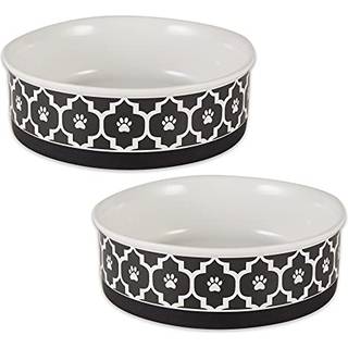 Knoglet tør gitteropsamling Pet Bowl & Canister Stor sæt 7,5x2,4 tommer sort 2 stykke