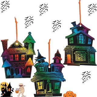 Halloween Magic Scratch Crafts til børn og voksne - DIY Halloween -dekorationer - Haunted House Arts and Crafts Ornamenter - Inkluder 24 Haunted