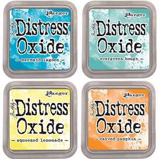 Tim Holtz Ranger Distress Oxide Ink Bundle - Fire 3 """" X 3 """" Pads (B - Brights: Mermaid Lagoon Evergreen Bough Squeezed Lemonade and Cuved Pumpk