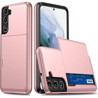 Samsung Galaxy S22 Hybrid Plastik Bagside Håndværker Cover m. Kortholder - Rose Gold
