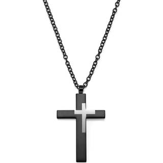 Stålhalskæde m. Stort Gråsort Kors