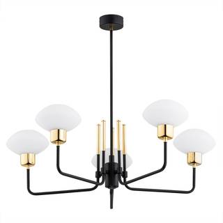 Lysekrone Ravello, 5 lyskilder, sort/hvid/guld