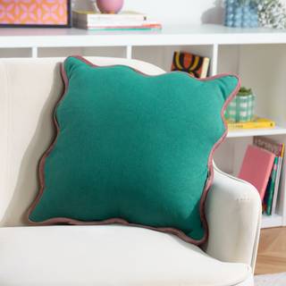 heya home heya home Green Pink Wiggle Contrast Velvet Piped Edge Cushion