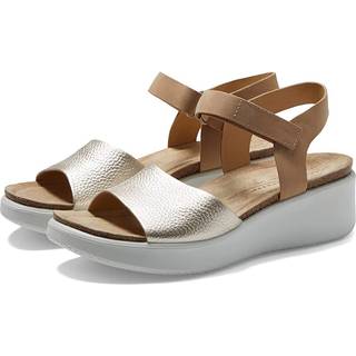 ECCO Flowt Wedge Cork - Sandaler i læder med kilehæl i kork til damer - Guld - Size: 39 (UK 6)