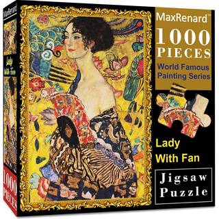 MaxRenard 1000+ brikker Klimt Lady with Fan puslespil - Fine Art-kollektion, Genanvendt karton, Inkluderer HD-plakat