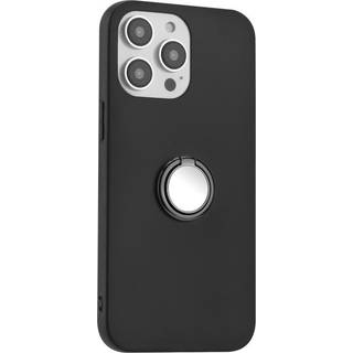 iPhone 15 Pro Fleksibelt Plastik Bagside Cover m. Magnetisk Ring Kickstand - Sort m. Sort  Ring
