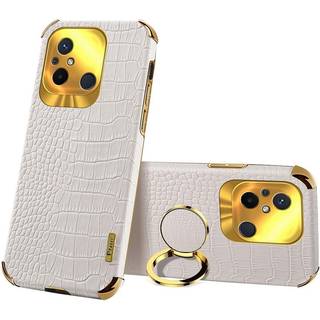 SKALO Xiaomi Redmi 12C 4G Crocodile Guldkant Cover - Hvid