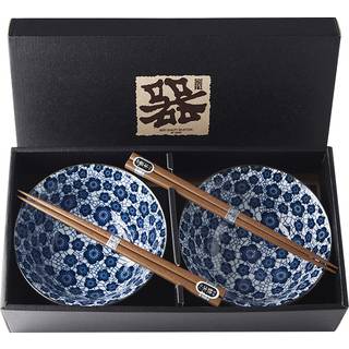 Japansk Keramik Sæt 2 Skåle Med Spisepinde 15cm Ume