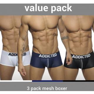 Addicted 3-Pack Push Up Mesh Trunks - White - Navy Blue - Black