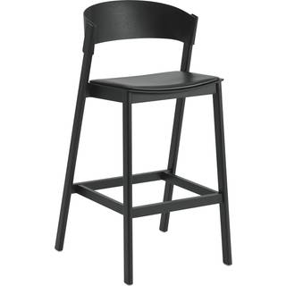 Muuto Cover Barstol Med Rygstøtte 75 Cm / Black Leather - Barstole Askefinér Sort - 33144-BLCK_BLCK