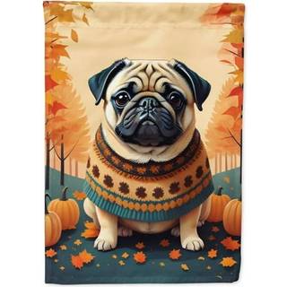 Caroline's Treasures DAC1065CHF FAWN PUG Fall House Flag Stor veranda ærme pol dekorativt uden for gårdskunster Artwork Wall Hanging Polyester Ho